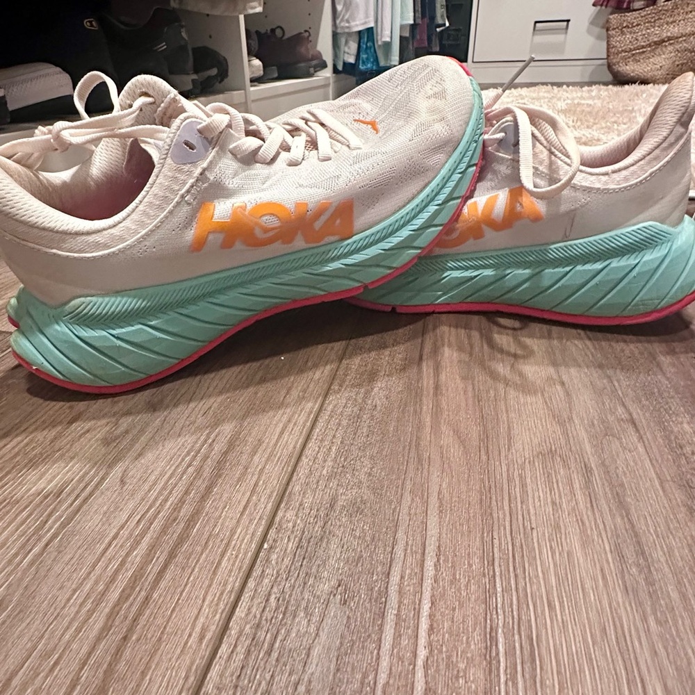 Hoka Women's Cream and Mint Running Shoes Size 7.5